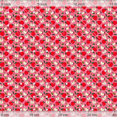 Яркий паттерн с нарисованными от руки яблоками на розовом фоне by Natalie's prints 1200 DPI