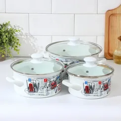 Набор кастрюль «Вояж», 3 предмета: 1,5 л, 2,3 л, 3 л, стеклянные крышки, индукция, цвет белый