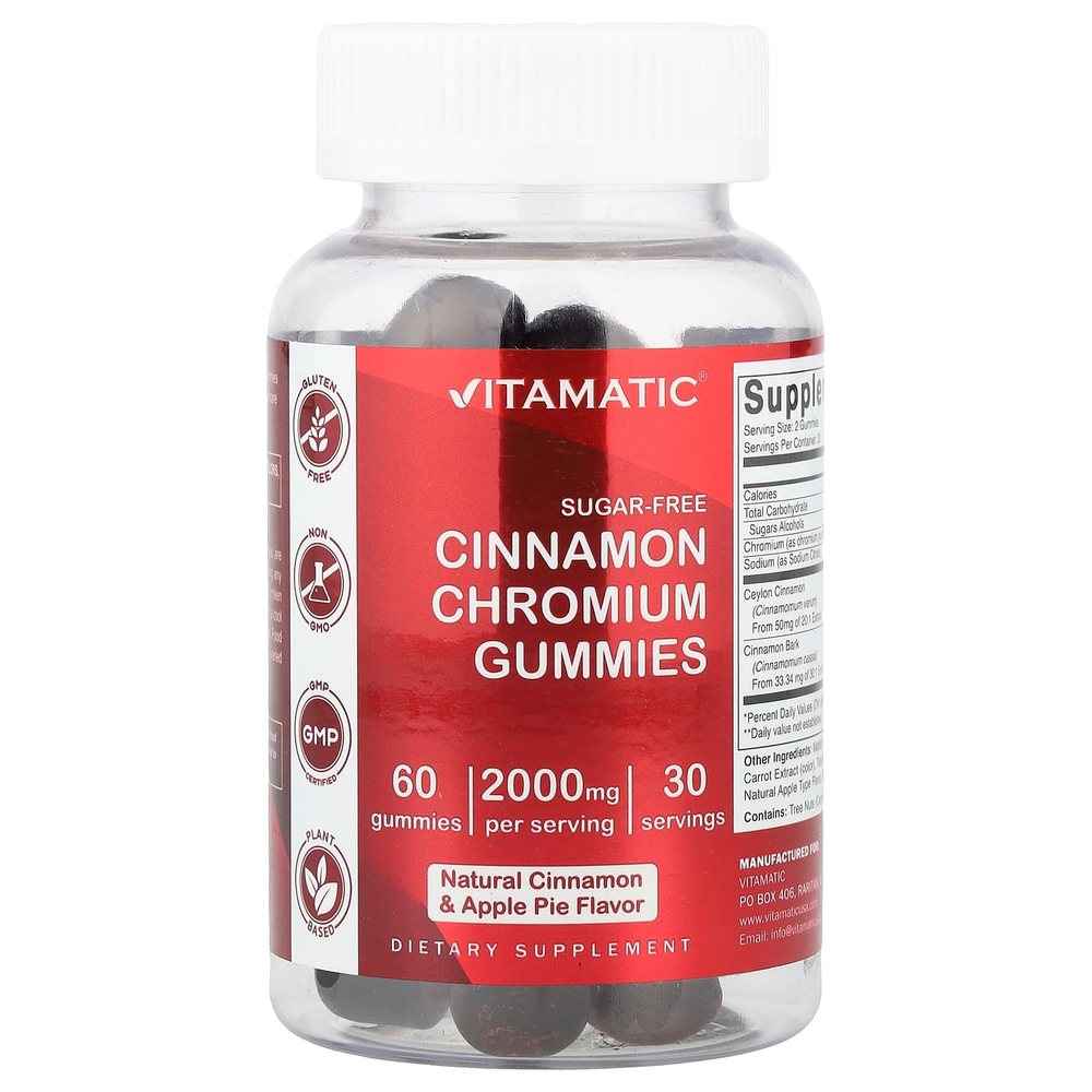 Vitamatic, жевательные таблетки с корицей и хромом, натуральный яблочный пирог с корицей, 60 жевательных таблеток