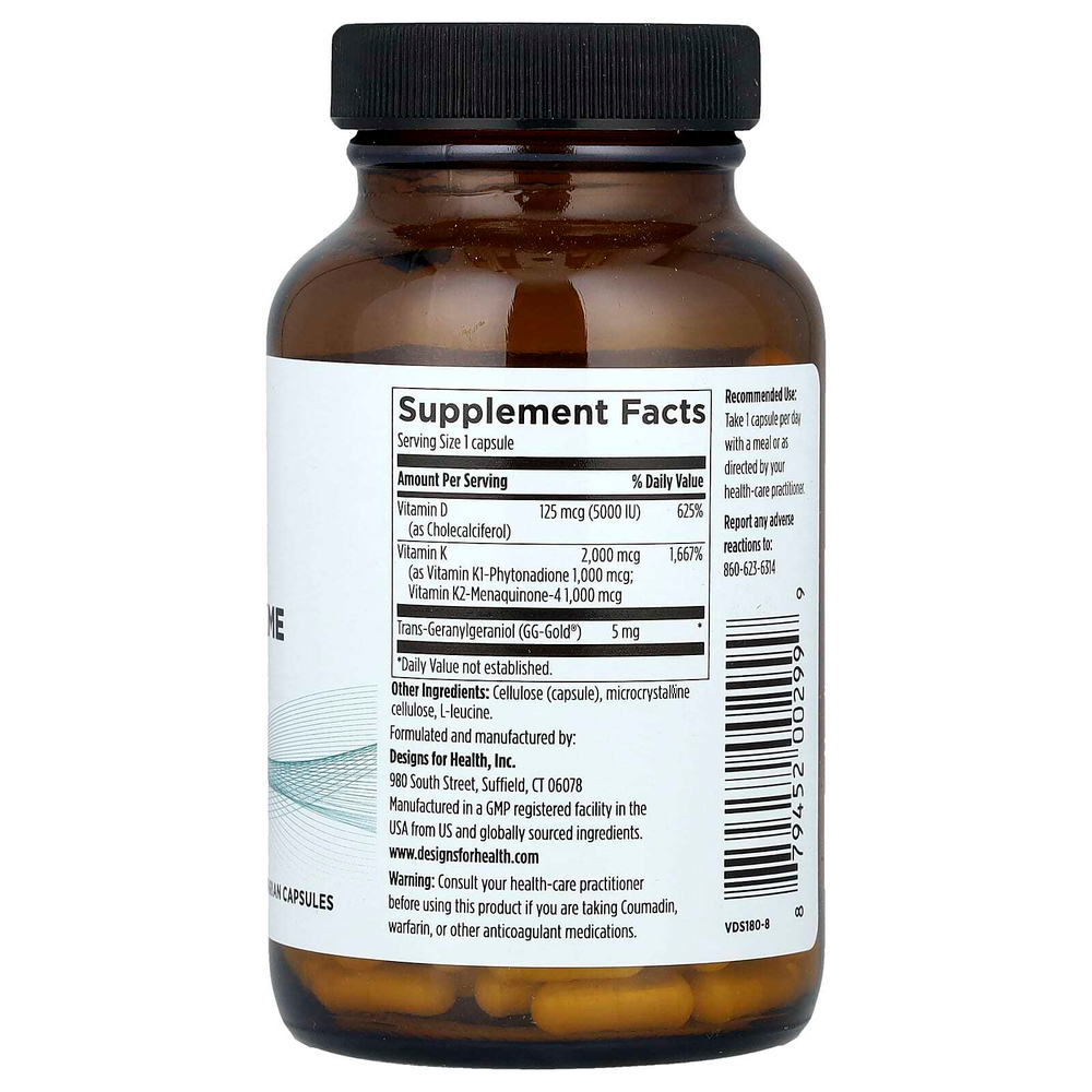 Designs For Health, Vitamin D Supreme с витаминами K1 и K2, 180 вегетарианских капсул