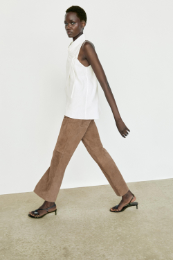 Massimo Dutti Топ из струящегося смесового льна с горловиной халтер, белый