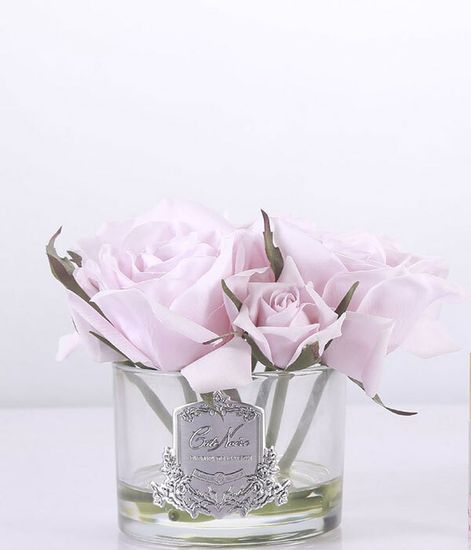 Букет из 5 розовых роз в прозрачной вазе, Cote Noire