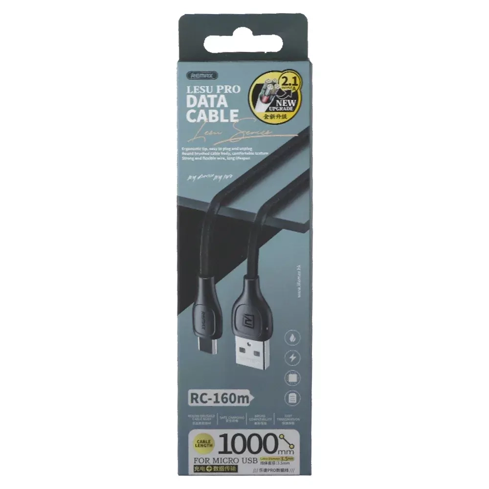 Кабель 1m USB/Micro 2.1A RC-160m Lesu Pro Remax black