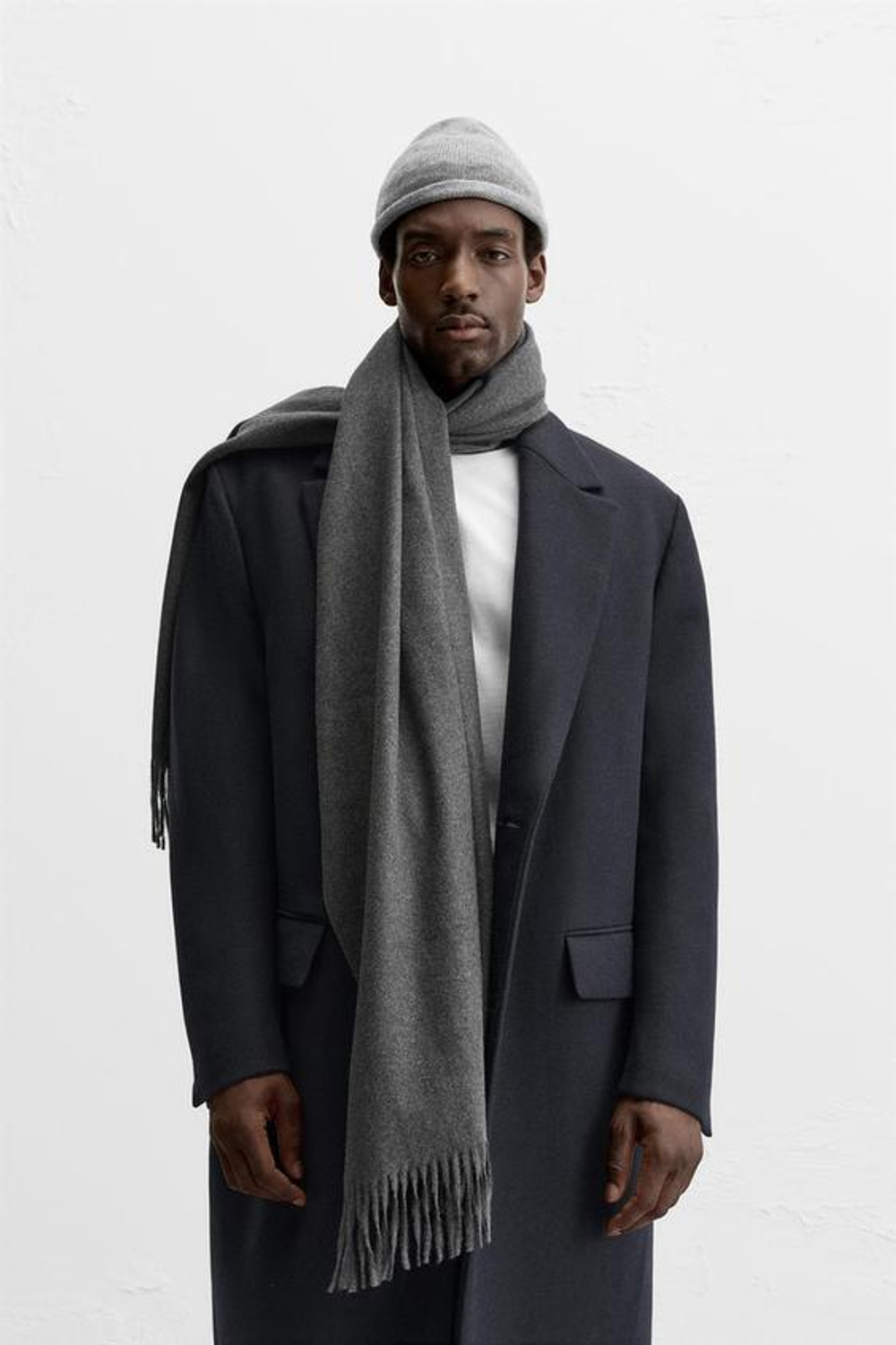 ZARA ШАРФ С БАХРОМОЙ, СЕРЫЙ