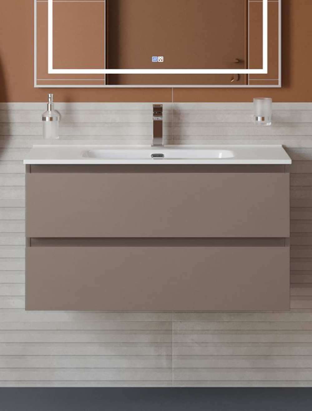 Тумба с раковиной подвесная BelBagno KRAFT-800-2C-SO-CO Бежевый матовый, раковина белая BB800ETL