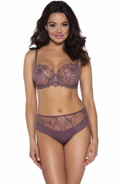 Бюстгальтер plus size с шитыми мягкими чашками с вышивкой (Размер: 95G) (Цвет: кофейный)