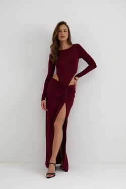 Боди с длинными рукавами из вискозы цвета бордо