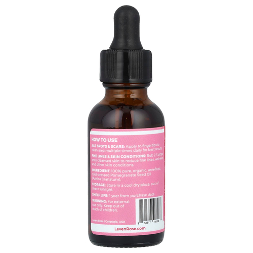 Leven Rose, 100% Pure & Organic, Масло косточек граната, 1 жидкая унция (30 мл)