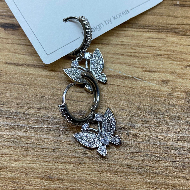 Серьги кольца Бабочка кристалл циркон металл серебристый