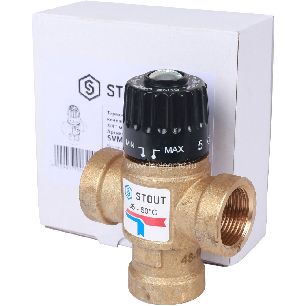 Трехходовой термостатический смесительный клапан Stout 3/4 ВР 35-60°С KVs 1.6