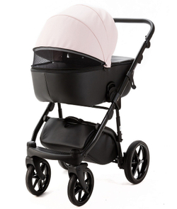 Детская коляска Adamex Nola Deluxe 2 в 1 N-SD102 (РОЗОВ.ПУДРА КОЖА + ЧЕРН.КОЖА)