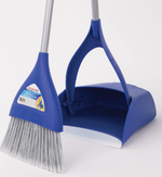 Совок для мусора КОМПЛЕКТ щетка + 2 рукоятки по 66 см металлические, резиновая кромка, синий, LAIMA