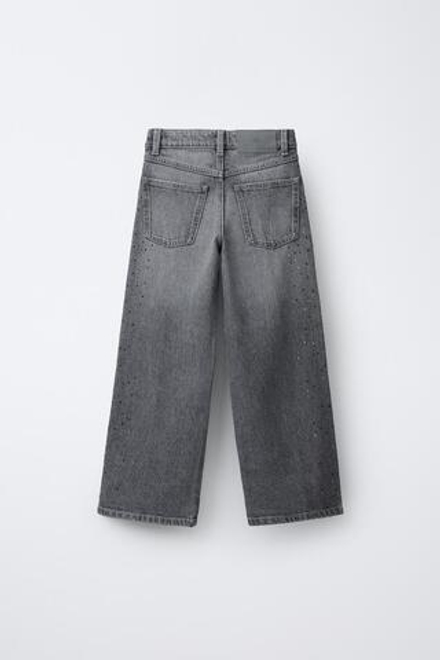 ZARA ДЖИНСЫ WIDE LEG СО СТРАЗАМИ, СЕРЫЙ