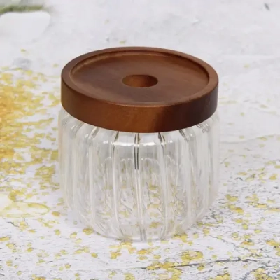 Банка для продуктов стеклянная 300мл «Bella cucina» с крышкой из акации 9*7см