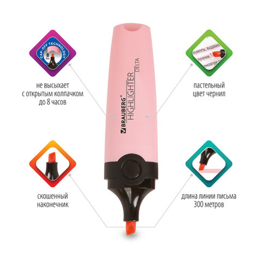 Текстовыделитель BRAUBERG "DELTA PASTEL", ПАСТЕЛЬНЫЙ РОЗОВЫЙ, линия 1-5 мм, 151731