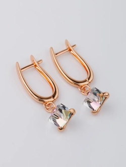 Серьги-подвески Миражи с сиреневым кубиком Swarovski