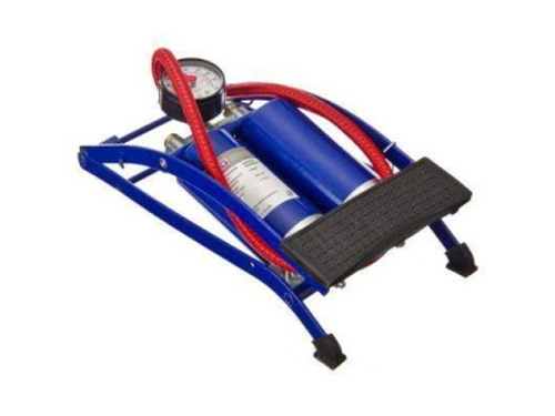 Насос ножной сдвоенный манометр Дабл синий 2*55*120мм