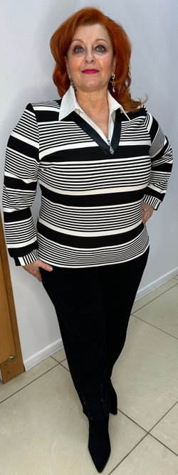 Двойка "обманка" в полоску с белым рубашечным воротником