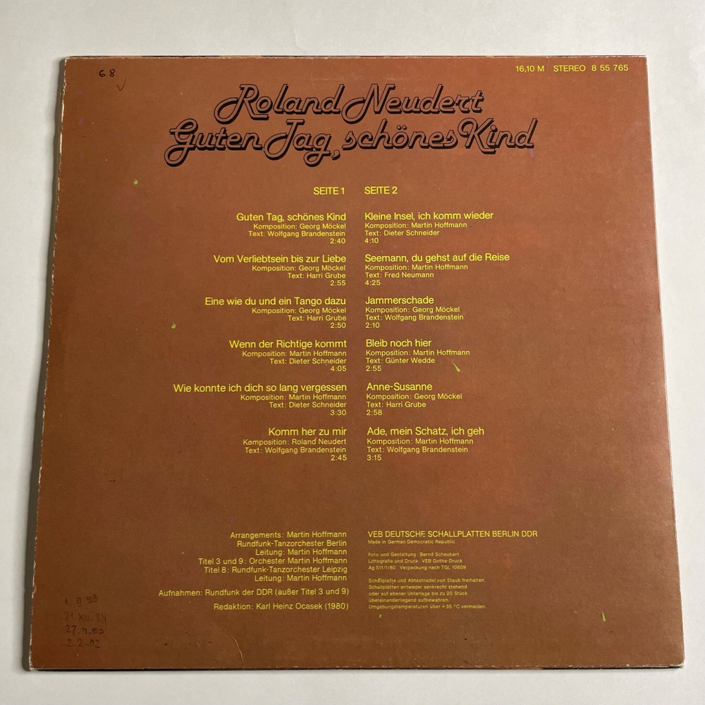 Винтажная виниловая пластинка LP Roland Neudert Guten Tag, Schones Kind (ГДР 1980)