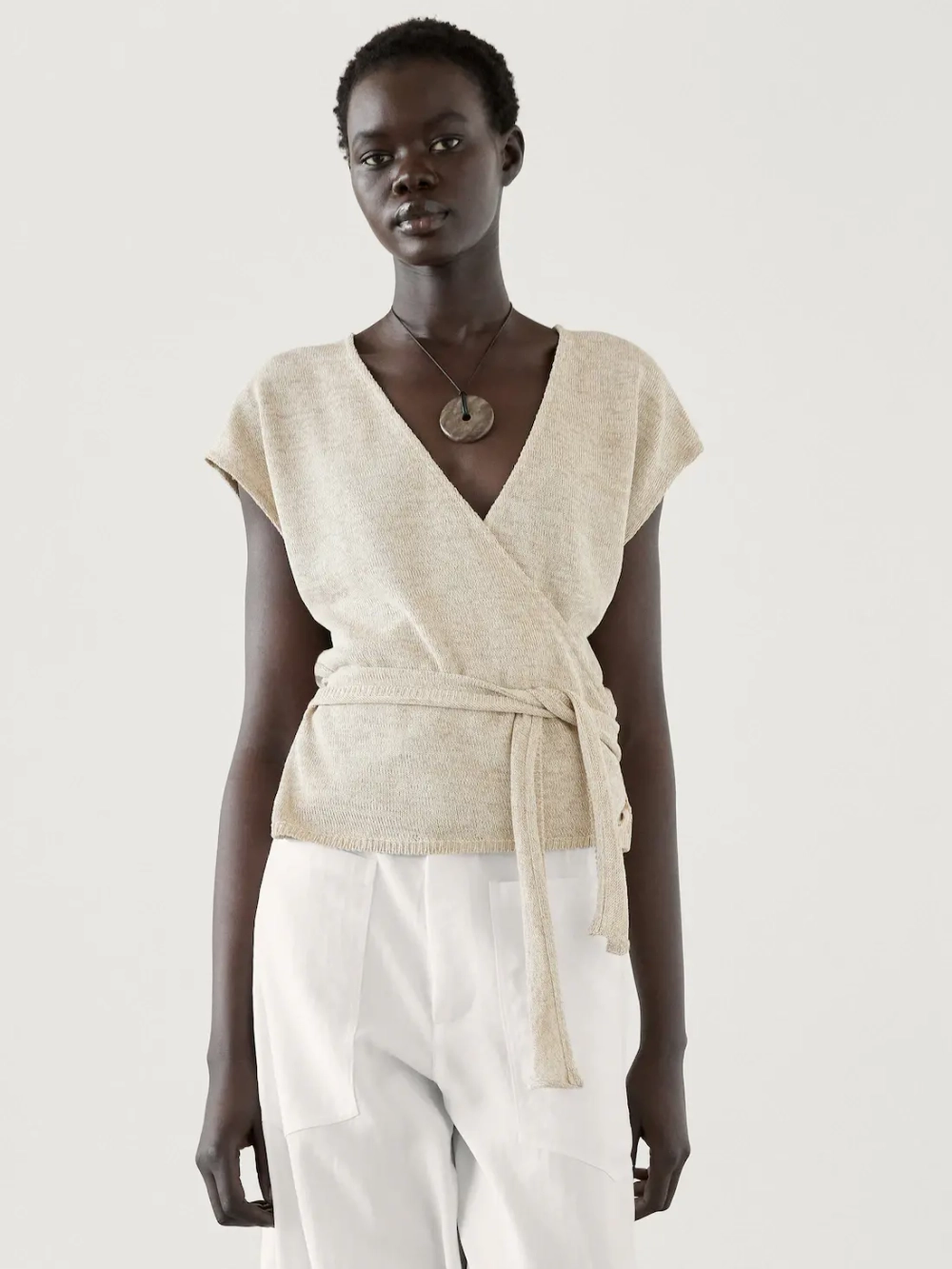 Massimo Dutti Топ из смесового хлопка с завязывающимся поясом, золотистый