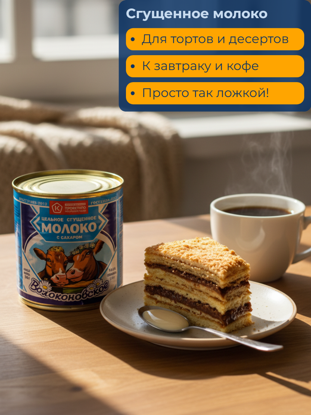 Молоко сгущенное вареное жир. 8,5% ГОСТ ж/б "Волоконовское" 370 гр (Россия)