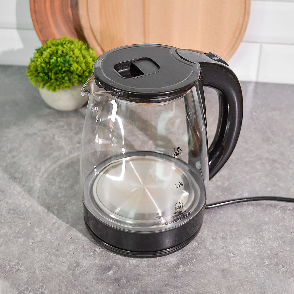 Чайник электрический 1,8л "Добрыня DO-1254" 1800Вт стекло, черный