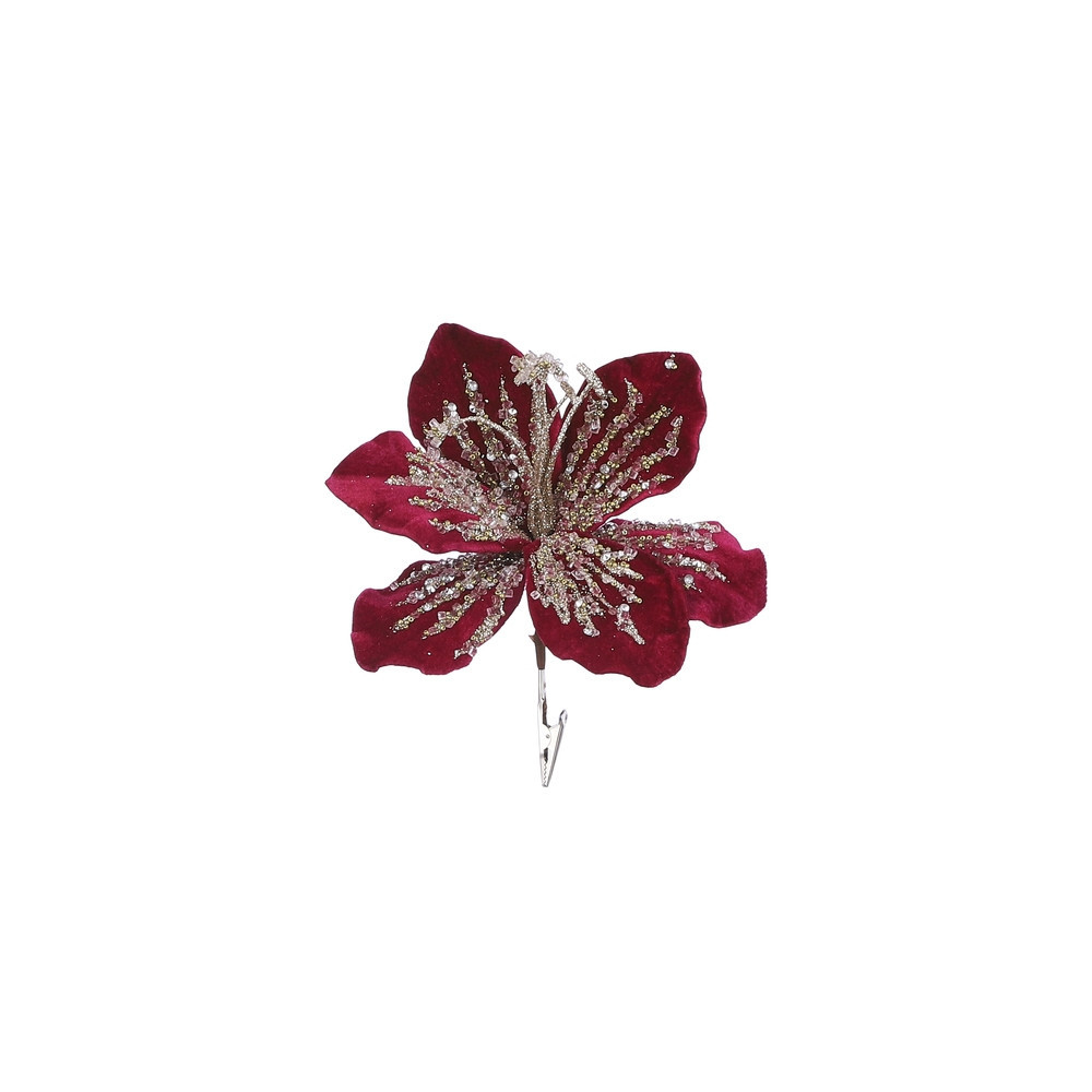 Магнолия бархатная на клипсе 20х18х10см House of Seasons красная