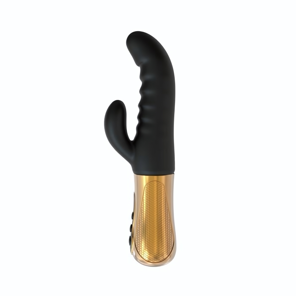 Черный вибратор с возвратно-поступательными движениями Big Thrust Rabbit - 23 см. (Цвет: черный)