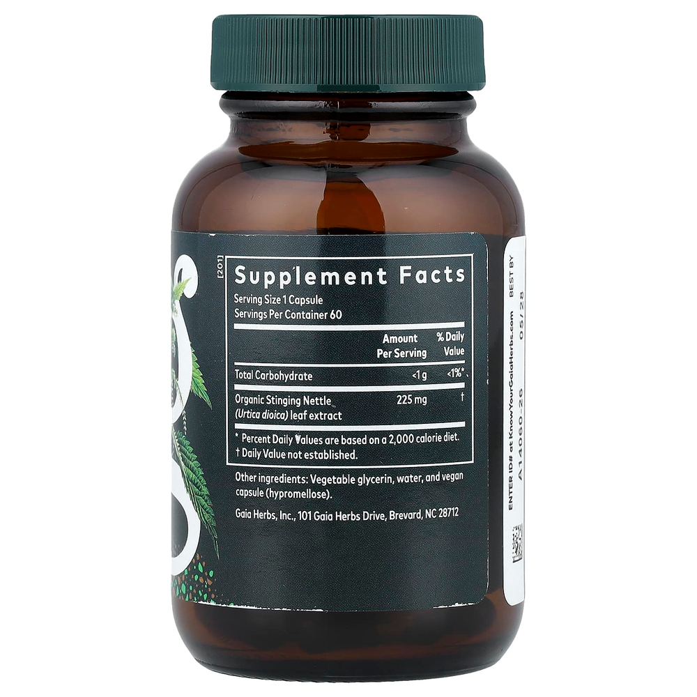 Gaia Herbs, листья крапивы, 60 капсул Phyto-Caps®