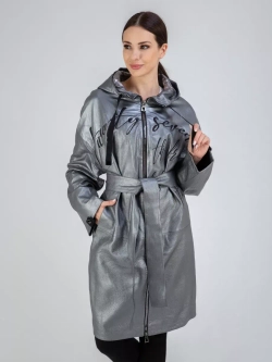 Кожаный плащ на осень с капюшоном