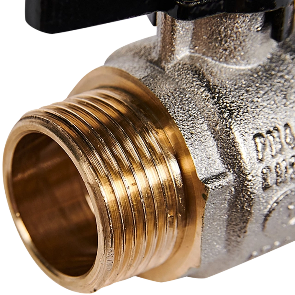 Кран шаровой полнопроходной STOUT - 3/4" (НР/НР, PN40, Tmax 150°C, ручка-бабочка черная)