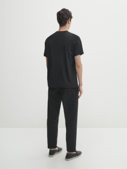 Massimo Dutti Хлопковая футболка с короткими рукавами, черный