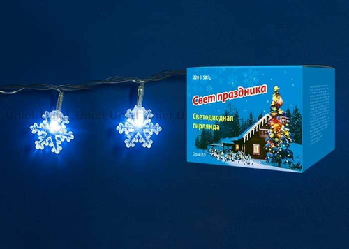 ULD-S0280-020/DTA WHITE IP20 SNOWFLAKES Гирлянда светодиодная «Снежинки» с контроллером, 20 светодиодов, 2,8 м, белая, IP20, провод прозрачный.