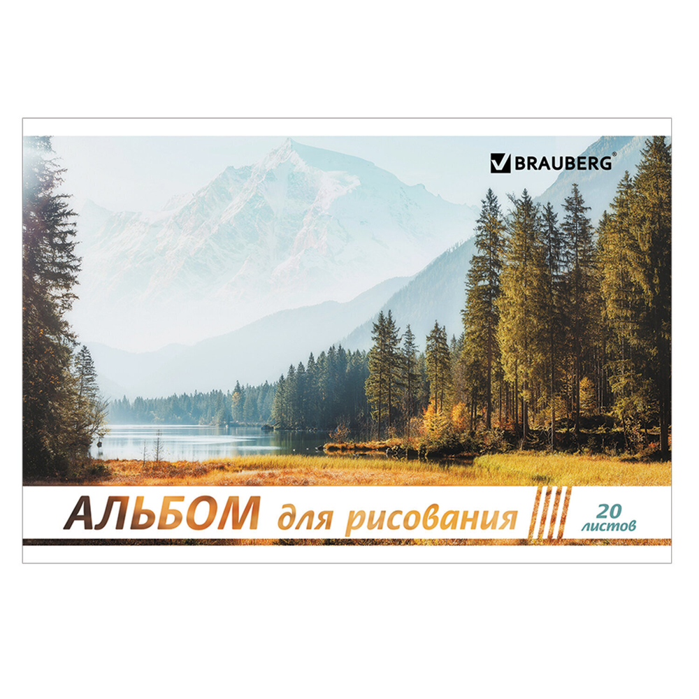 Альбом для рисования А4 20 л. скоба обложка картон BRAUBERG 200х283 мм "Природа" (2 вида) (25 штук в упаковке)