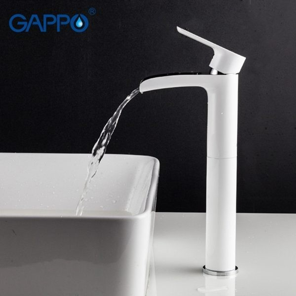Смеситель для раковины GAPPO G1048-31 высокий, хром-белый