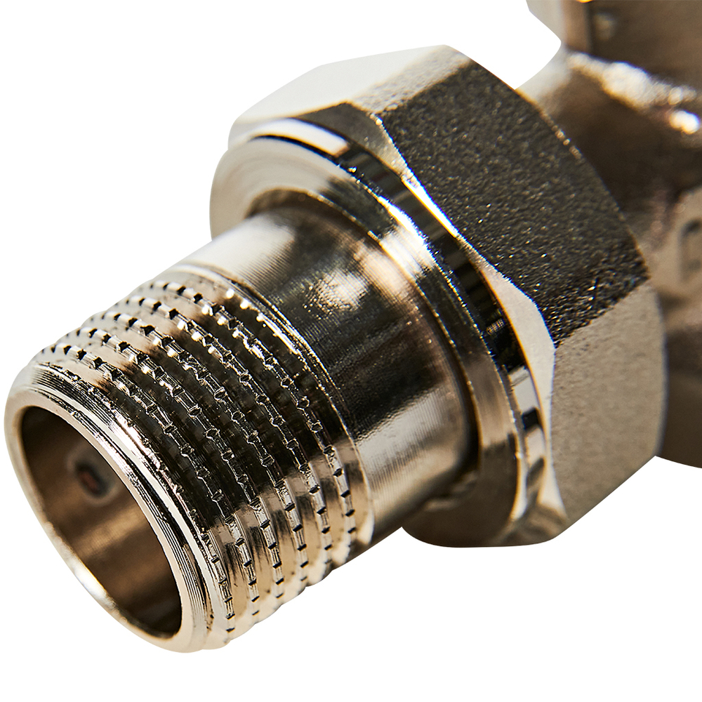 Клапан запорно-балансировочный угловой ROMMER - 1/2" (ВР/НР-американка, PN10, Tmax 110°C)