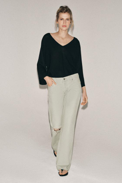 ZARA ДЖИНСЫ RELAXED-FIT С НИЗКОЙ ПОСАДКОЙ И РАЗРЫВАМИ — ZW COLLECTION, ГОЛУБОЙ