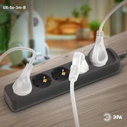Удлинитель электрический ЭРА UX-5e-3m-B с заземлением 5 розеток 3 м ПВС 3х0,75мм2 10А черный | Бытовые удлинители