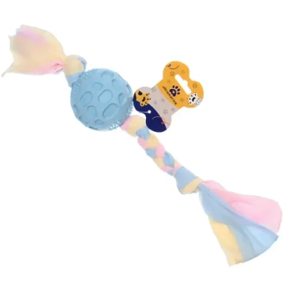 Игрушка - мячик для собак средних и мелких пород «БЕГИ ЛОВИ», с канатом, цвет голубой, 38*7,5см (лейбл)✦