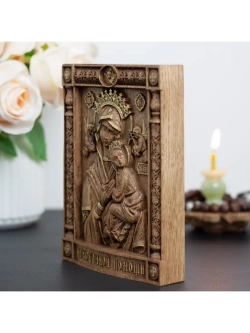 Неустанной Помощи икона Божией Матери деревянная, ясень 01