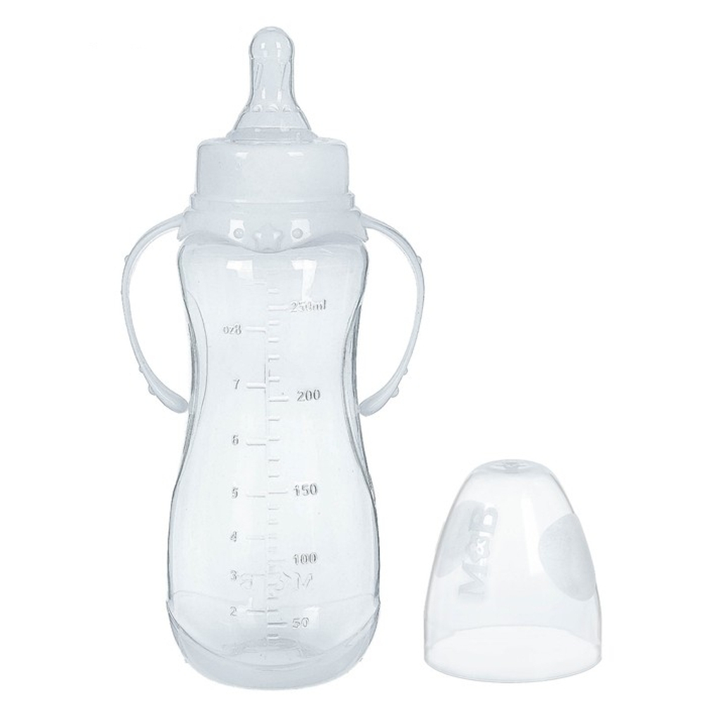 2969728 Бутылочка для кормления 250 мл приталенная, с ручками, цвет белый