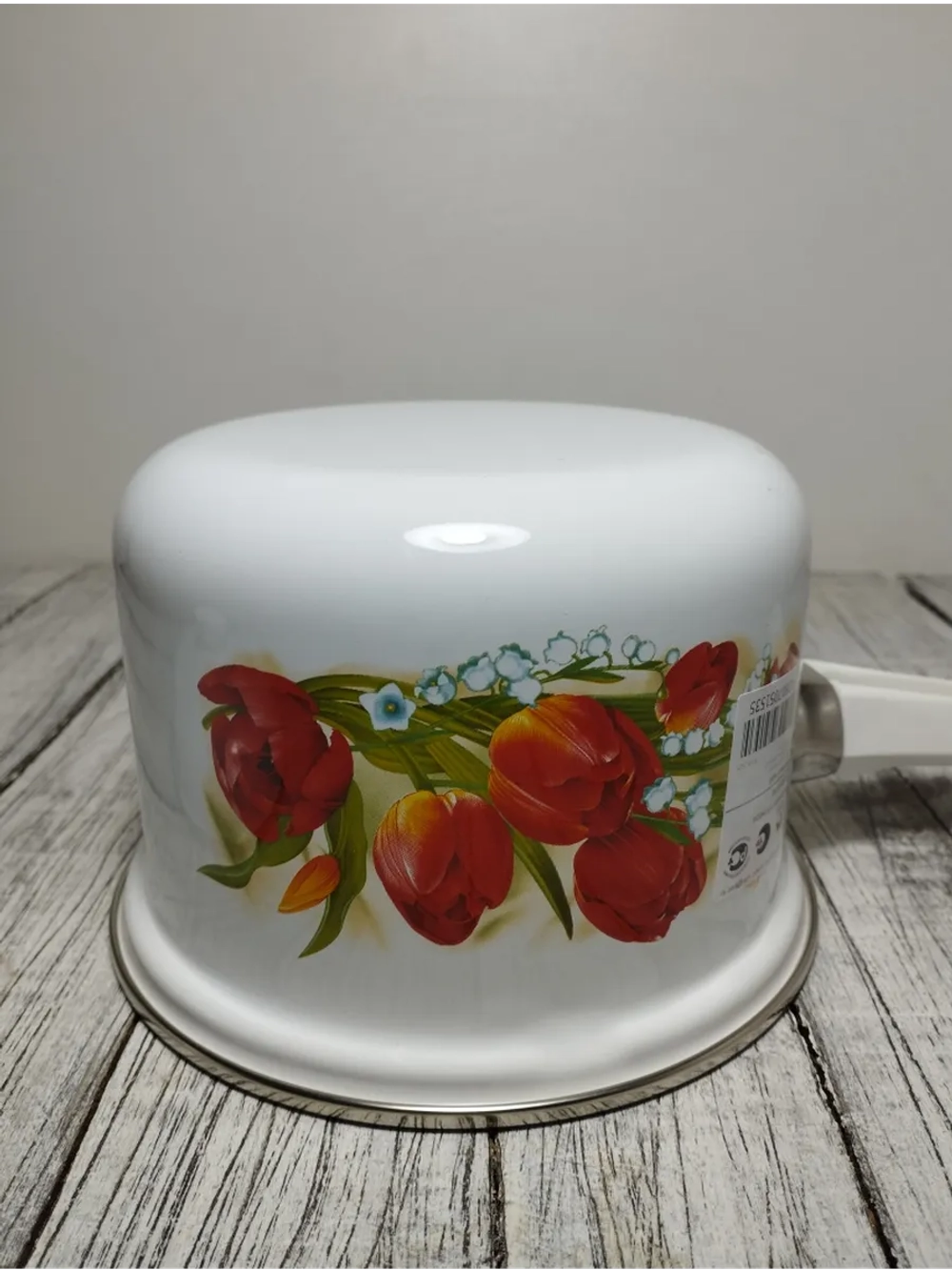 Ковш 1,5 литра эмалированный с крышкой Анютины глазки