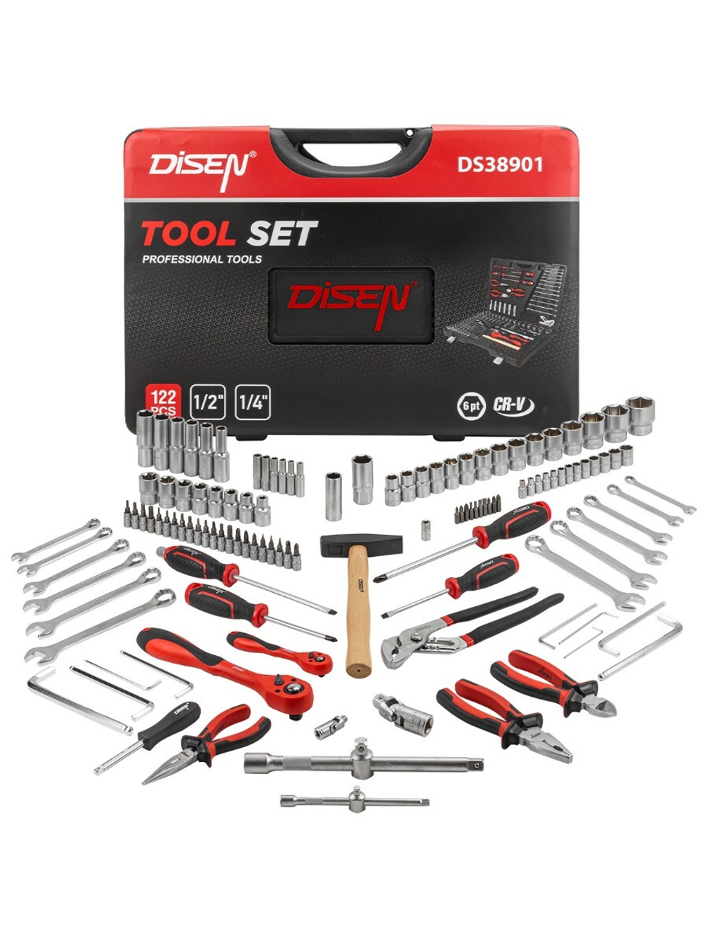Набор инструментов 122 пр. 1/4'',1/2''(6гр.)(4-32мм) DISEN DS38901