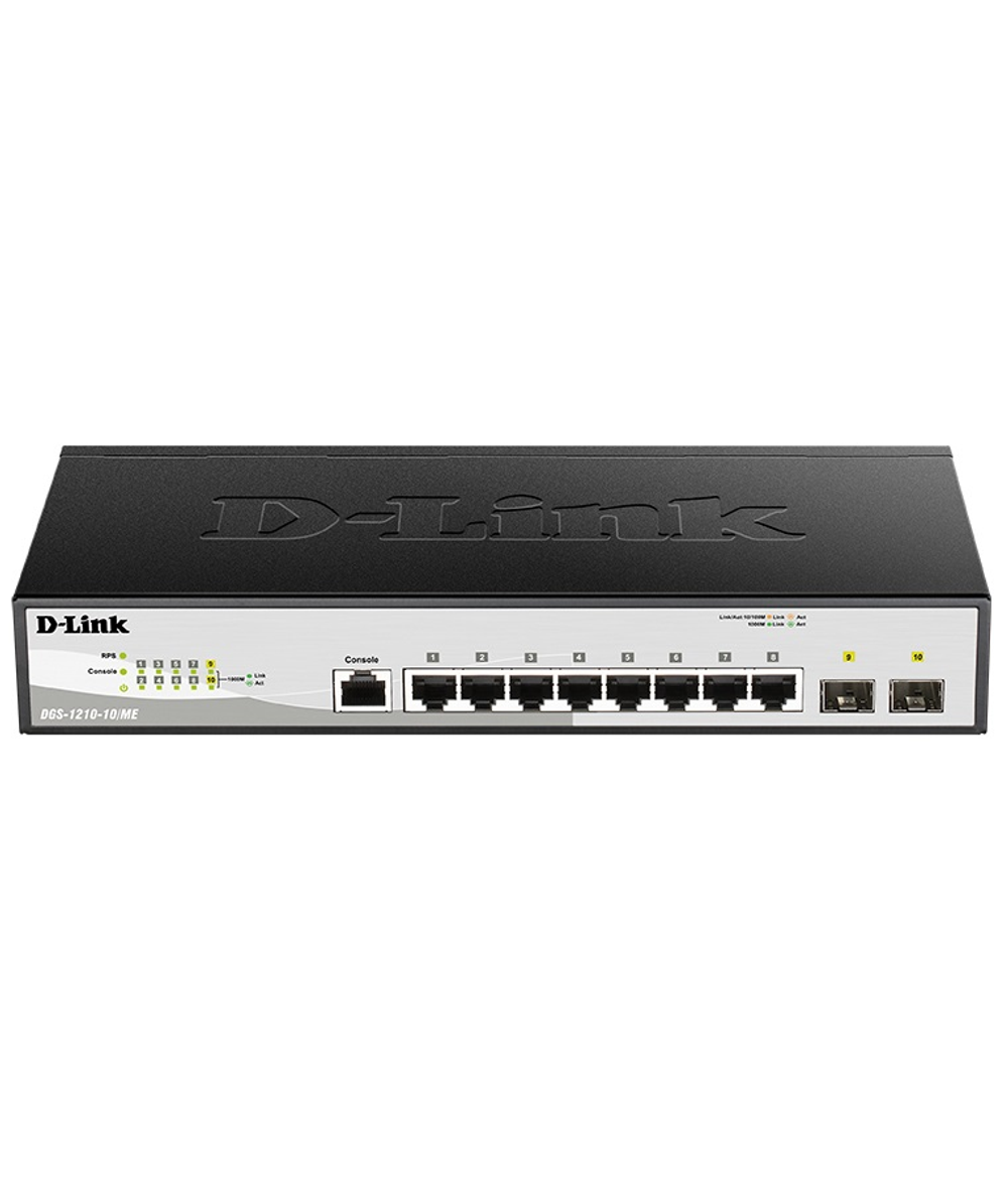 D-Link Managed L2 Metro Ethernet Switch 8x1000Base-T, 2x1000Base-X SFP, Surge 6KV, CLI, RJ45 Console, RPS, Dying Gasp