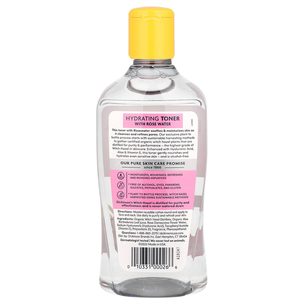 Dickinson Brands, Original Witch Hazel, увлажняющий тоник с розовой водой, без спирта, 473 мл (16 жидк. унц.)