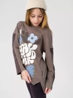 Лонгслив для девочки оверсайз с принтом