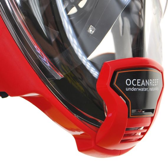 Маска полнолицевая Oceanreef ARIA QR+ для сноркелинга, с держателем камеры черный/красный