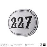 Номерок на дверь квартиры 227, для кабинета, офиса, шильдик 9 х 7 см, серебристый, Айдентика Технолоджи