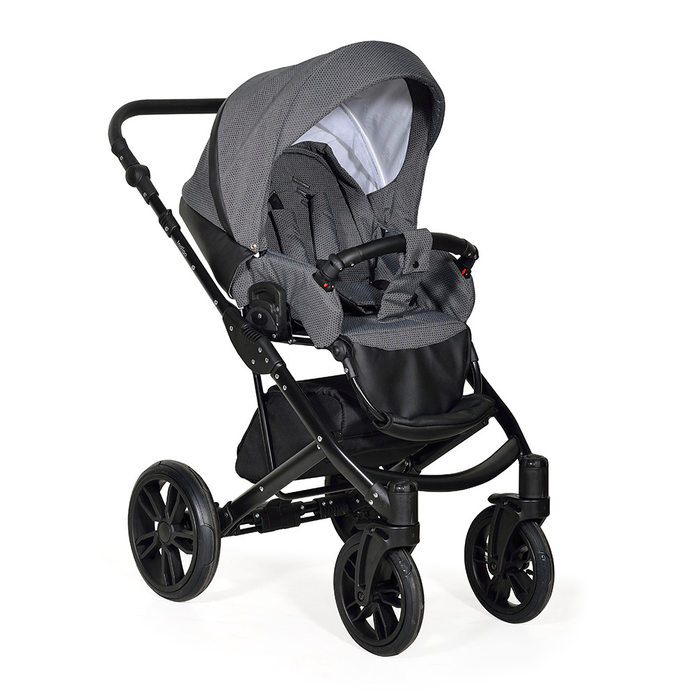 Коляска 2в1 Indigo MIO mi 07 (черная кожа+черный узор)