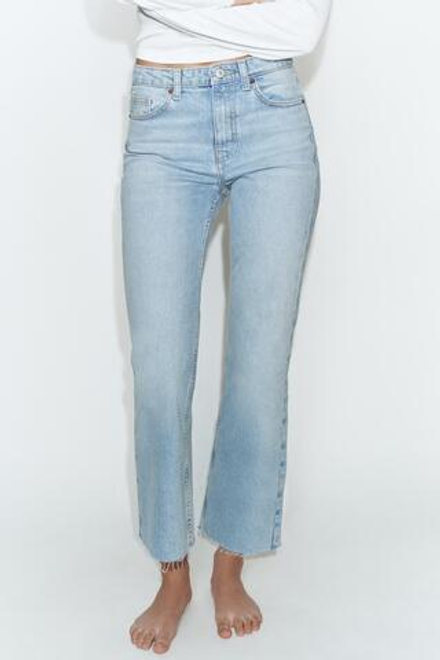ZARA ДЖИНСЫ TRF CROPPED FLARE С ВЫСОКОЙ ПОСАДКОЙ, ГОЛУБОЙ